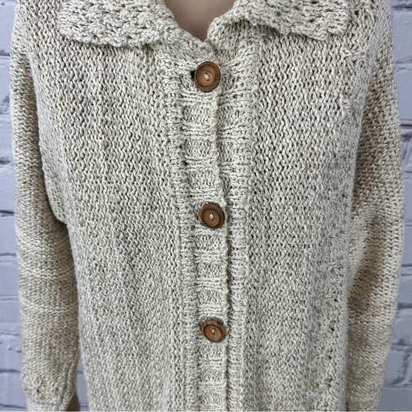 Vintage Rathlin Tin Chonaill Cardigan Sweater Linen Blend Medium Ireland Beige - Picture 5 of 10